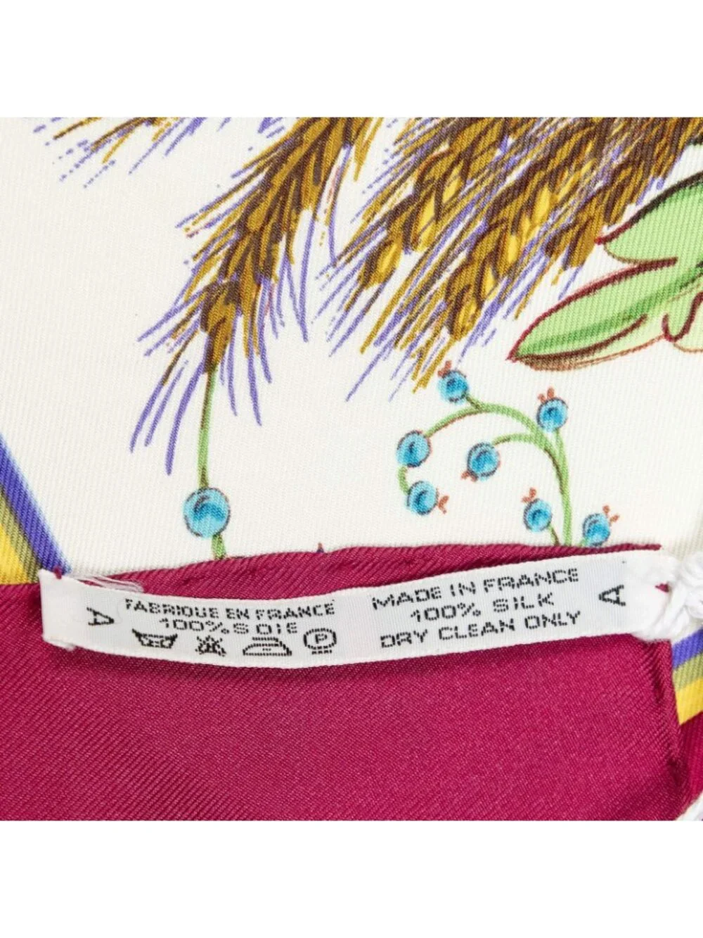 Hermes Scarf Fuchsia Green Ivory 100% Twill Silk